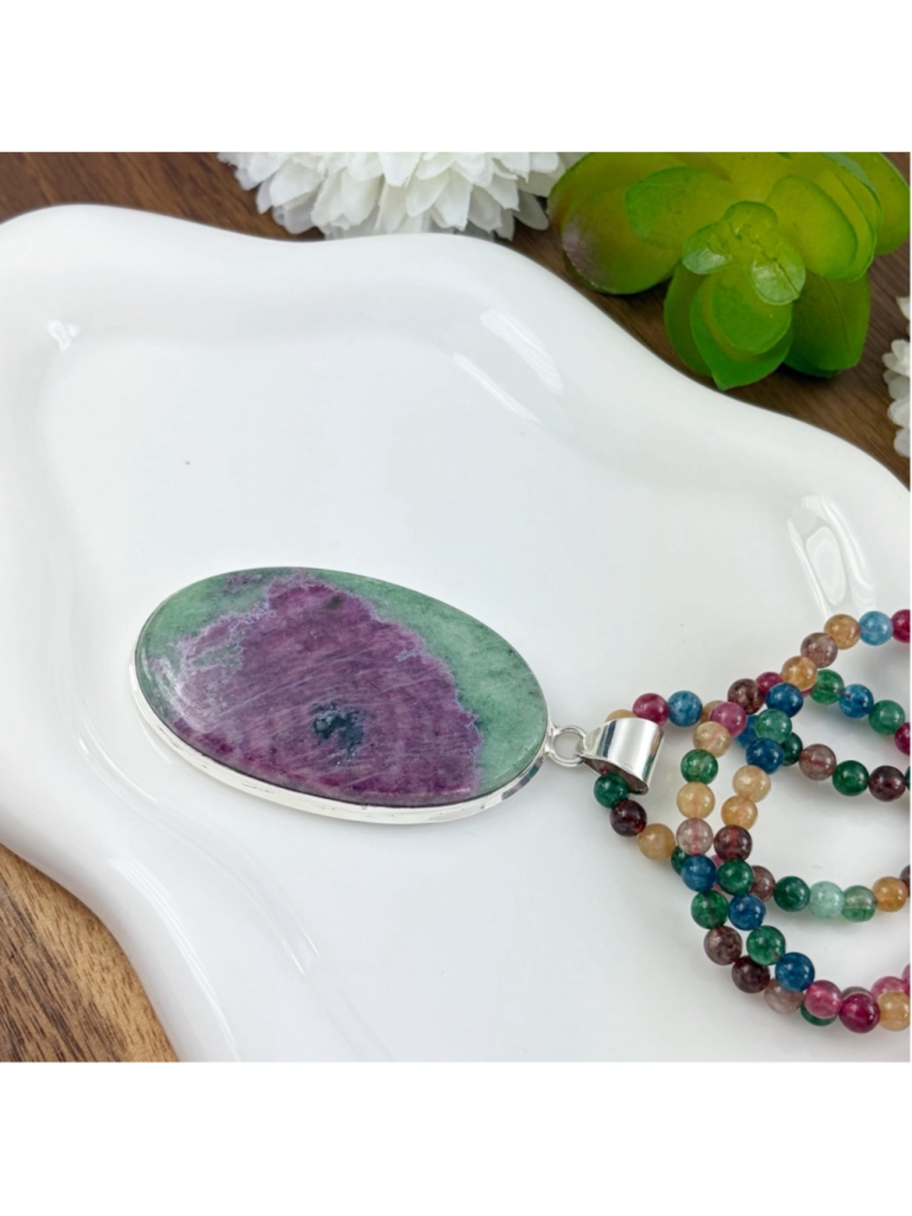 Boho Southwest Big Ruby Zoisite Pendant Necklace Jewelry Set Lot Handmade 925 - Picture 4 of 9